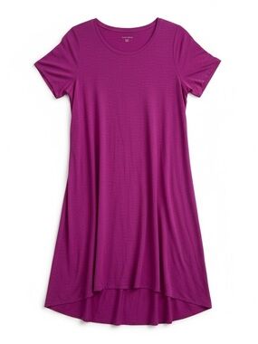 Eileen Fisher Hemp Organic Cotton Magenta Scoop Short Sleeve Hi Lo Hem Dress Med